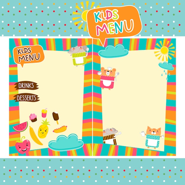 Colorful kids meal menu template