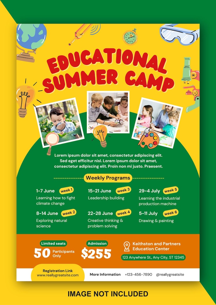 Vector colorful kids summer camp flyer