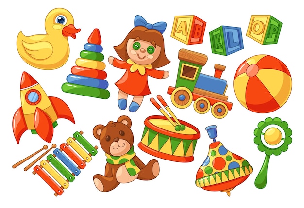 colorful kids toys plush teddy bear doll and yellow rubber duck action figures art