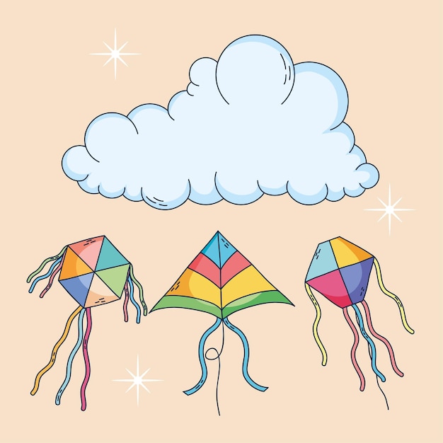 Colorful kites and cloud design