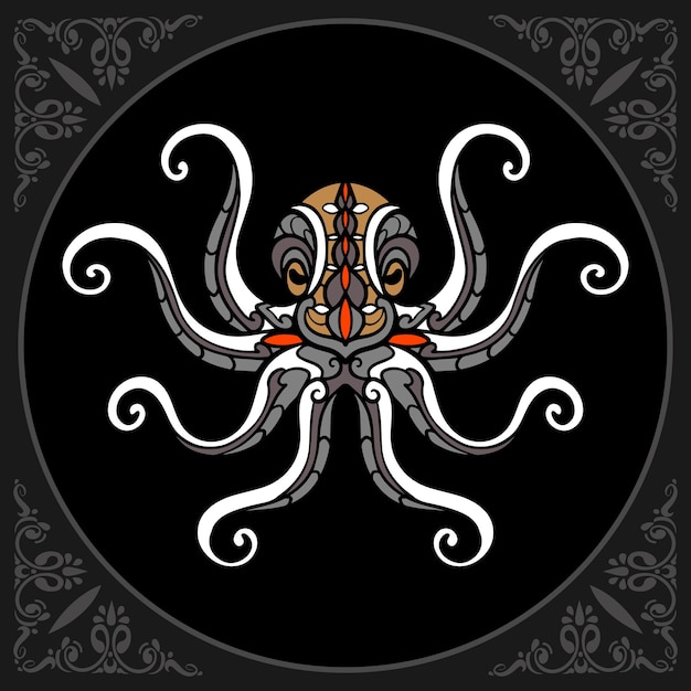 Vector colorful kraken octopus zentangle arts isolated on black background