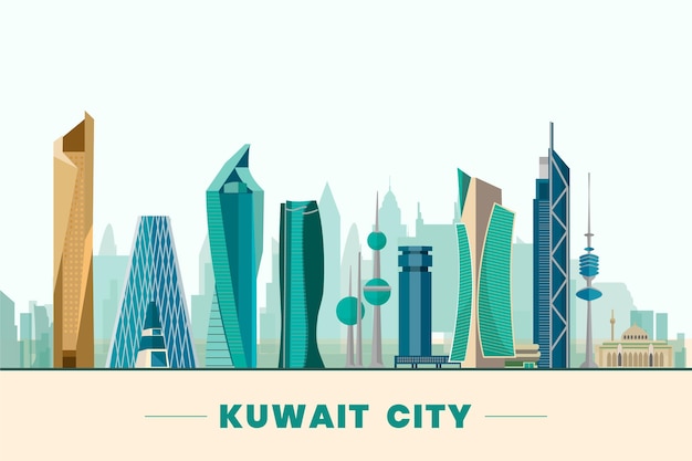 Colorful kuwait skyline illustration