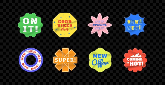 Colorful label sticker with funny vibes design vector Colorful mockup sticker design