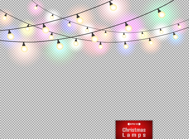 Colorful lamps decoration on gradient red christmas background.