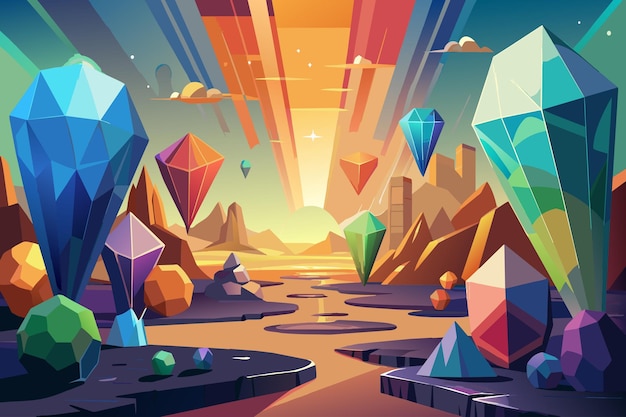 Vector a colorful landscape with mountains and a river