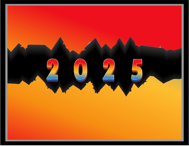 Vector colorful layout design vector of 2025 lettering typography gets out from kerf