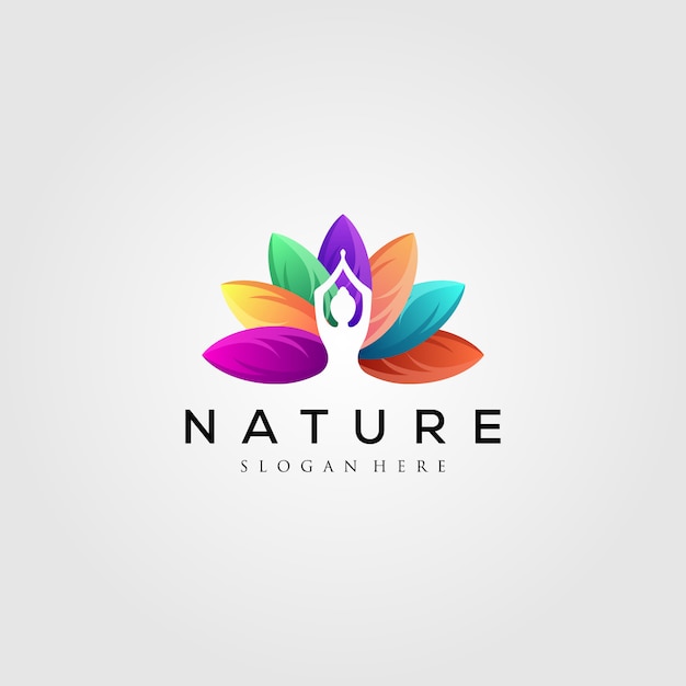 Colorful leaf logo with yoga silhouette