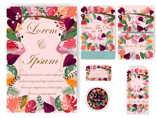 Colorful leaves Wedding card and tag