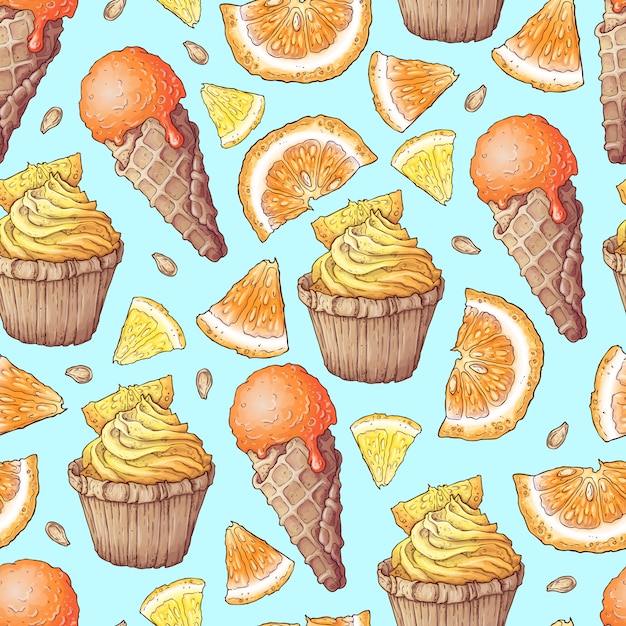 Colorful lemon and mandarin fruit and citrus ice cream