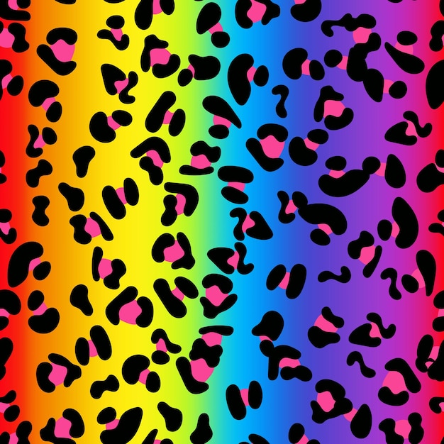 Colorful leopard seamless pattern claassic rainbow colored gradient background