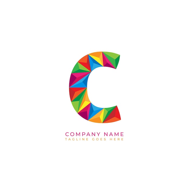 Vector colorful letter c logo design for business company in low poly art style