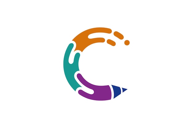 Colorful letter c and pencil creative logo concept