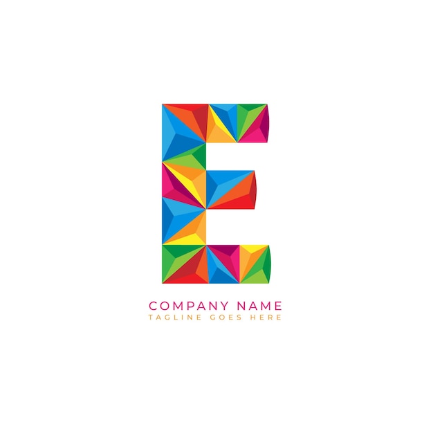 Vector colorful letter e logo design for business company in low poly art style