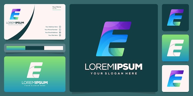 名刺のロゴのテンプレートとカラフルな文字e