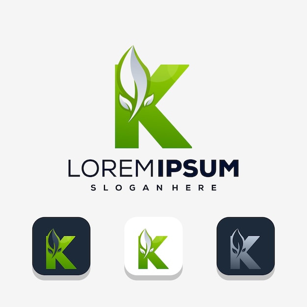 красочная буква K с дизайном логотипа Leaf
