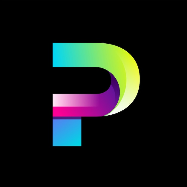 A colorful letter p with a black background.