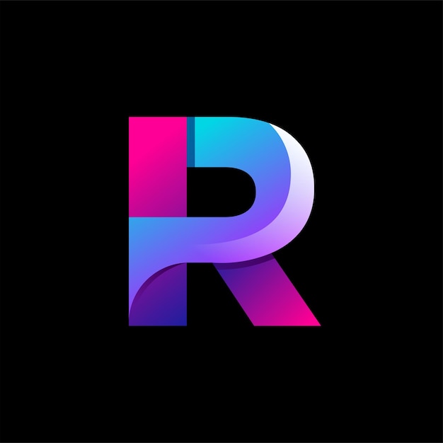A colorful letter r logo with a black background