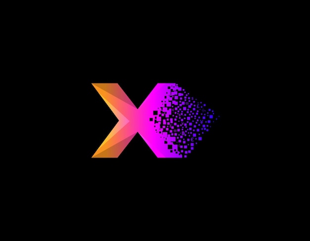 Colorful Letter Type X with Pixel Style Technology Logo Design Template