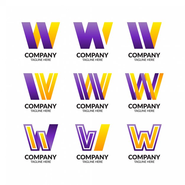 Colorful letter w logo collection