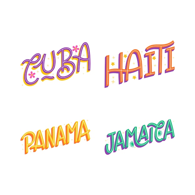 Colorful lettering caribbean location set