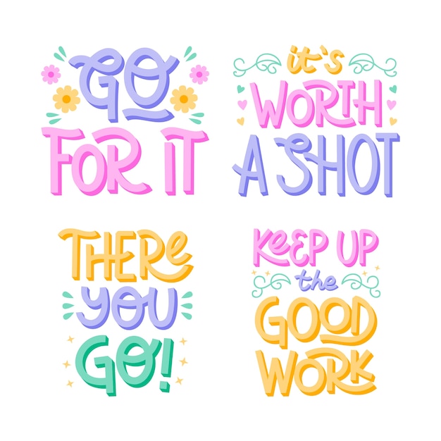 Vector colorful lettering encouraging phrases set