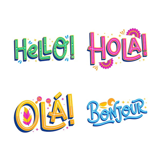 Colorful lettering greeting sticker set