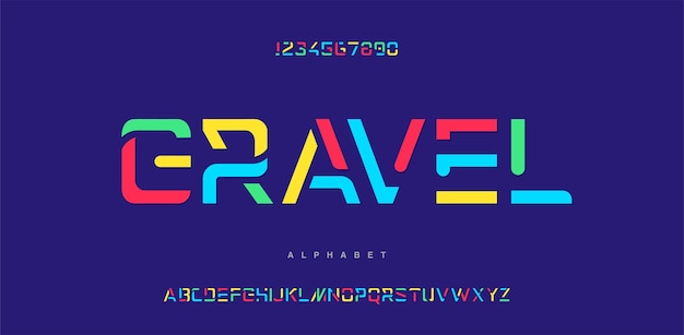 Carattere di lettere e numeri colorati. carattere alfabeto urbano moderno astratto.