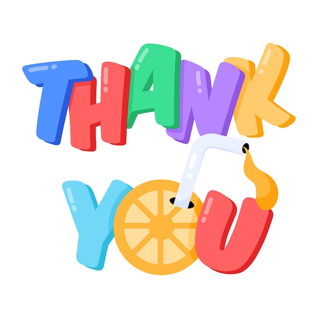 Vector colorful letters with the word thank you in the middle.