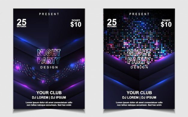 Colorful light night dance party music flyer