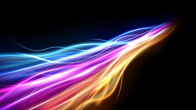 Colorful Light Trails, Long Time Exposure Motion Blur Effect. Vector Illustration