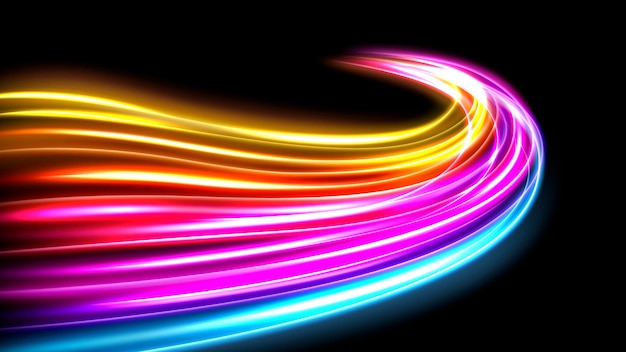 Vector colorful light trails, long time exposure motion blur effect. vector illustration