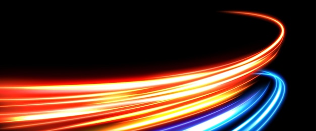 Vector colorful light trails long time exposure motion blur effect vector illustration