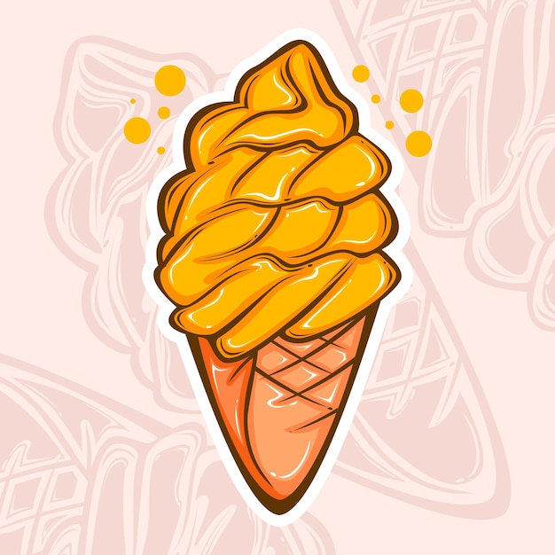 colorful line art banana flavour ice cream in cone