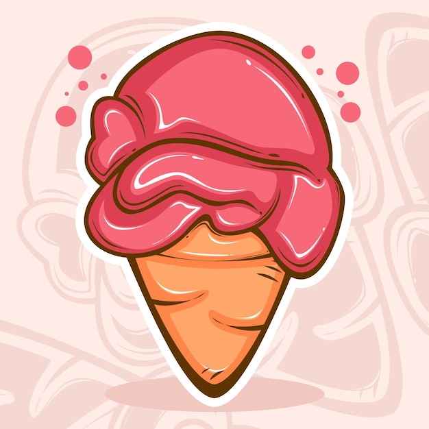 colorful line art strawberry flavour ice cream in cone