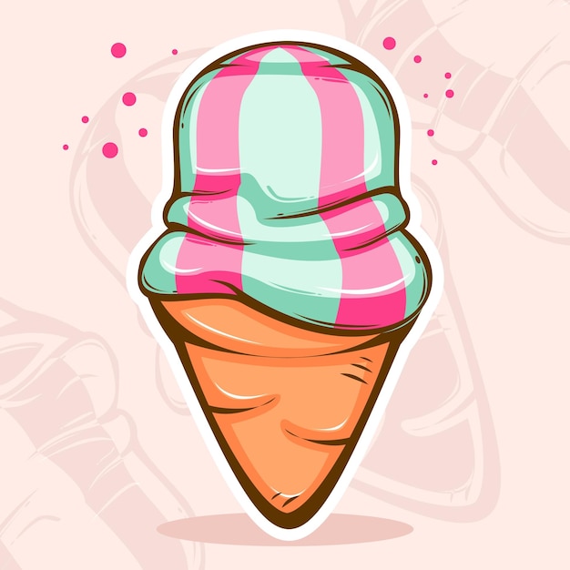 colorful line art strawberry ice cream in cone