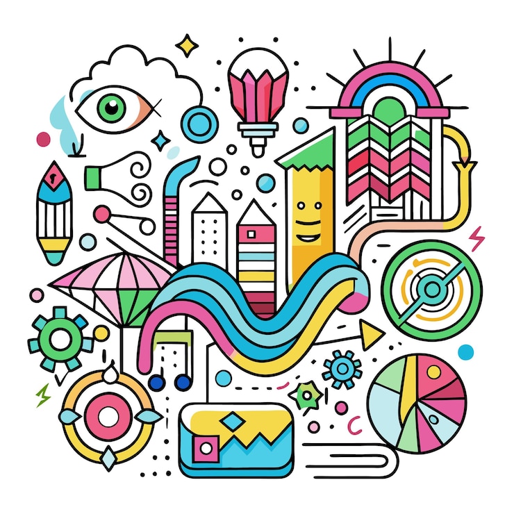 Vector colorful line theme design illustration cartoon vector