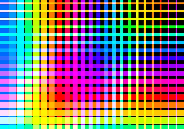 Vector colorful lines with different colors and shapes of different colors on a black background