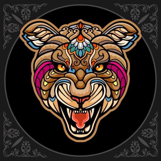 colorful lion head mandala arts isolated on black background