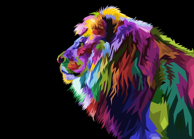 Colorful lion head on pop art style. illustration.