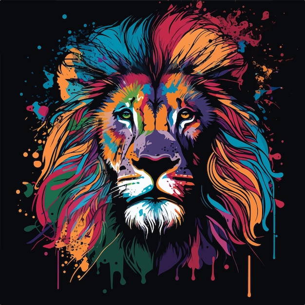 Colorful lion head in pop art style vector illustration