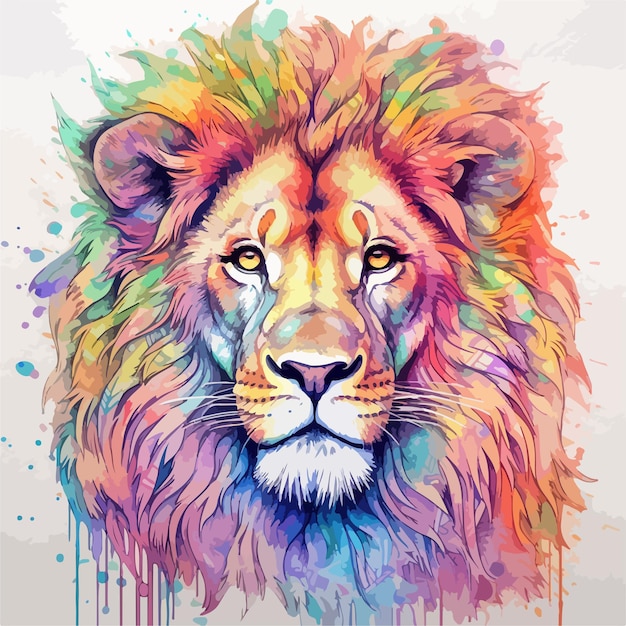 Colorful lion head with a rainbow mane