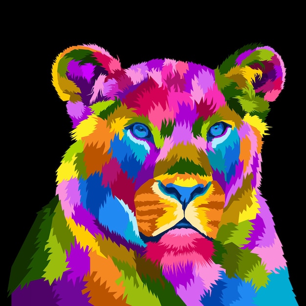 Colorful lion pop art portrait