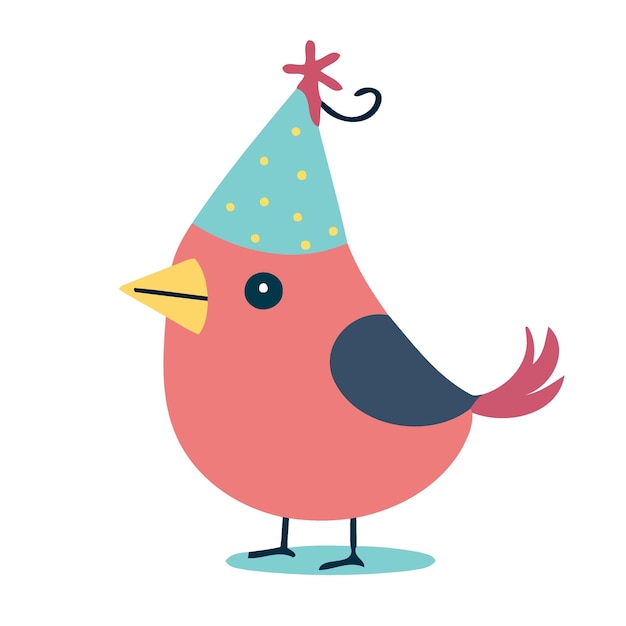 Vector colorful little bird wearing birthday hat