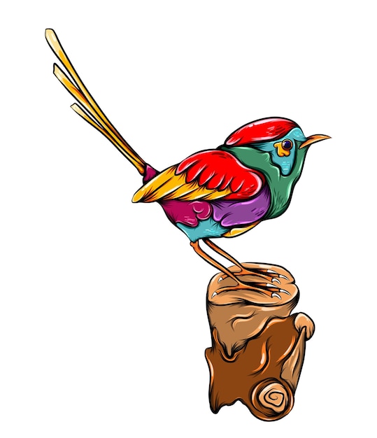 Vector the colorful little super fairy wren perch on some wood