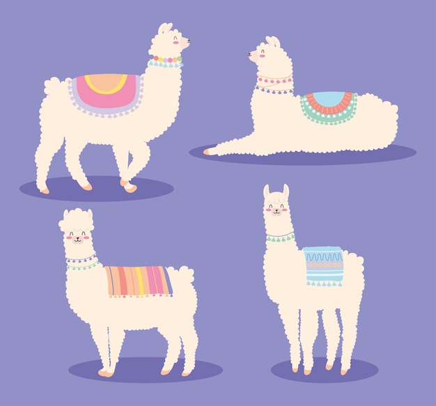 Colorful llamas icon set