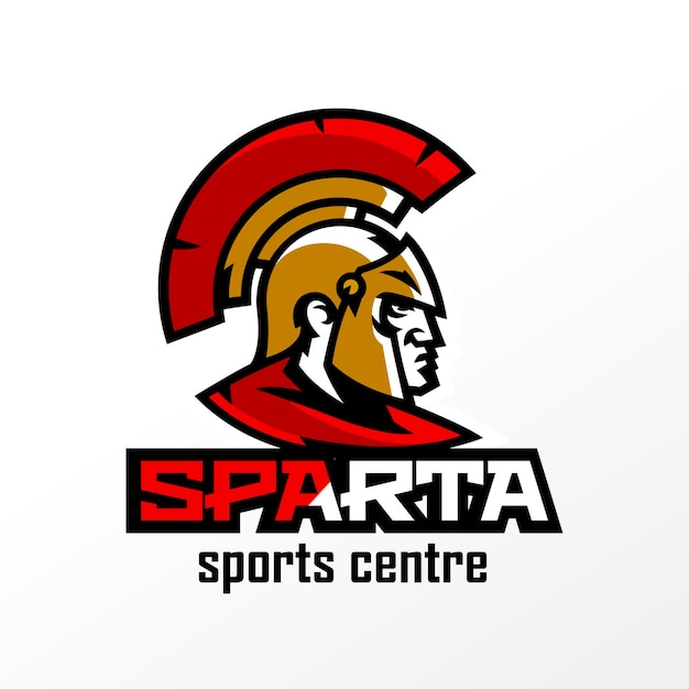 Emblema colorato del distintivo del logo della testa spartana e del casco corinzio soldato greco guerriero eroe scudo lettering identità per l'illustrazione vettoriale della palestra del club sportivo