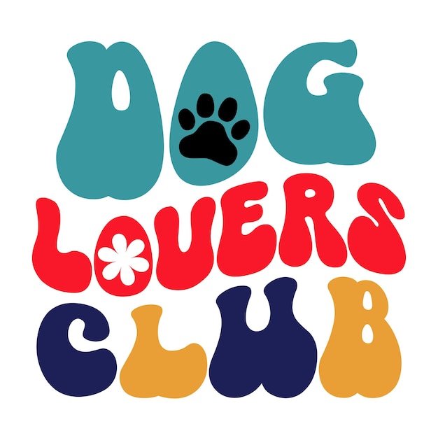 A colorful logo for dog lovers club with a paw print.