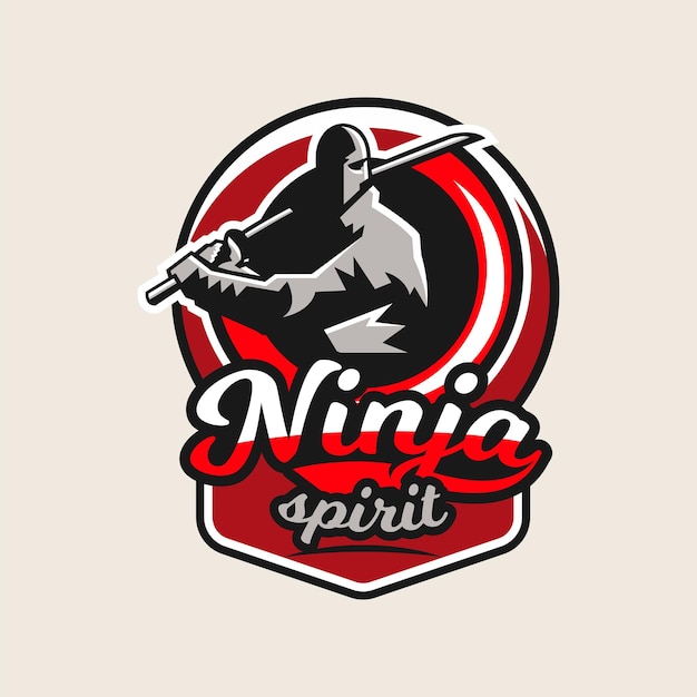 Logo colorato emblema un ninja che tiene una katana in mano illustrazione vettoriale isolato