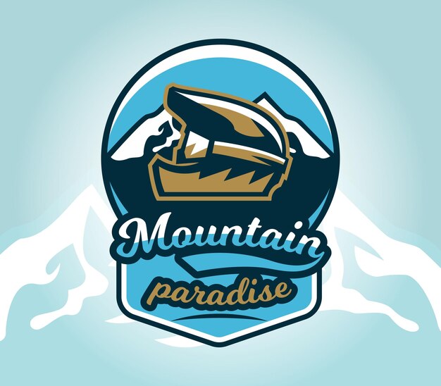 Colorful logo emblem sticker extreme cyclist helmet on a background of mountains isolated vector illustration Club downhill freeride Print on Tshirts