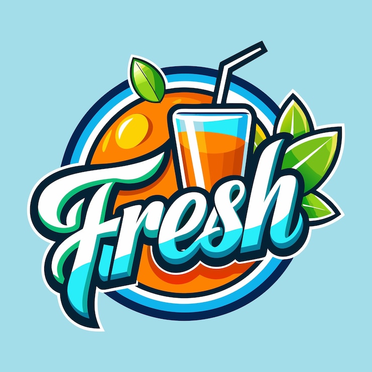 Vector a colorful logo for fresh oranges and a glass of juice